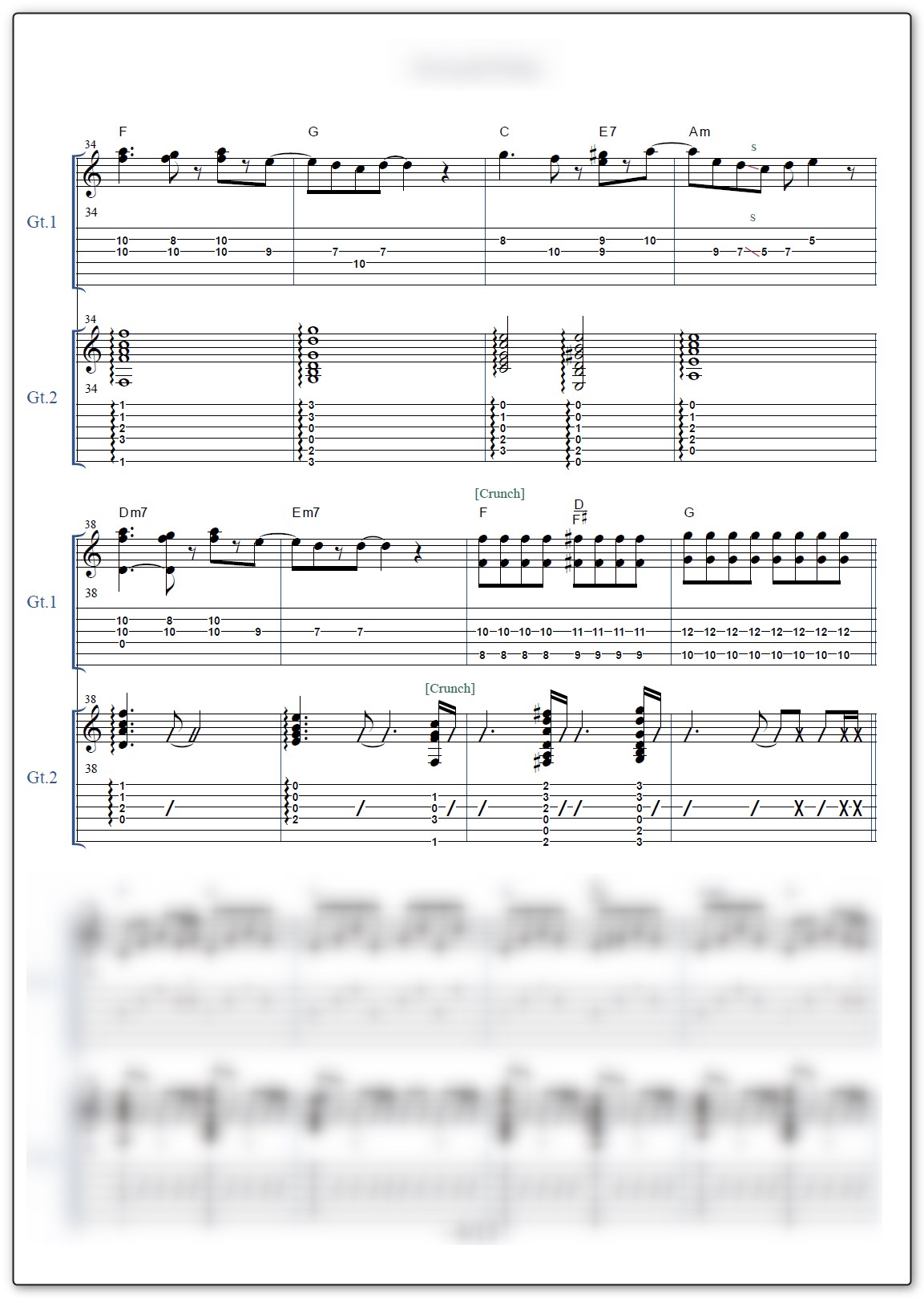 J-Rock採譜 ギター完全コピー譜[五線譜＋TAB譜] 作成例